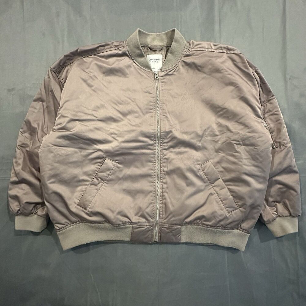Abercrombie & Fitch Bomber Jacket Womens XL Water Wind Resistant Full Zip Beige